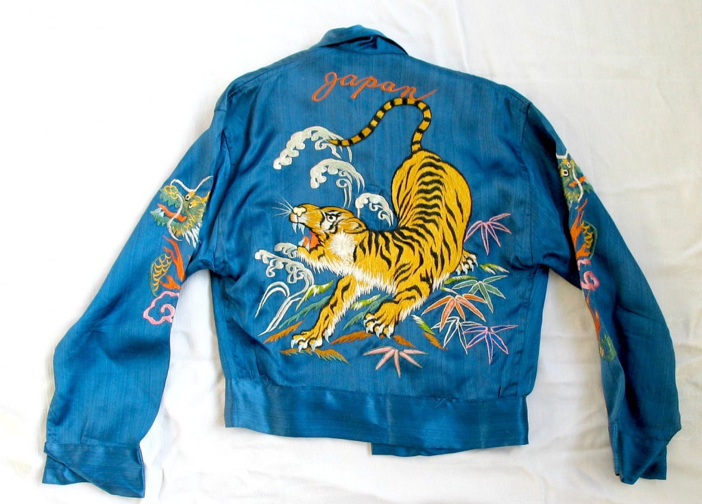 Japanesque Japan Map & Blue Dragon Reversible Souvenir Jacket S